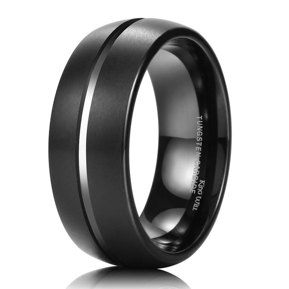 King Will TYRE Men's 8mm Black Tungsten Carbide Ring Domed Matte Finish Groove Wedding Band
