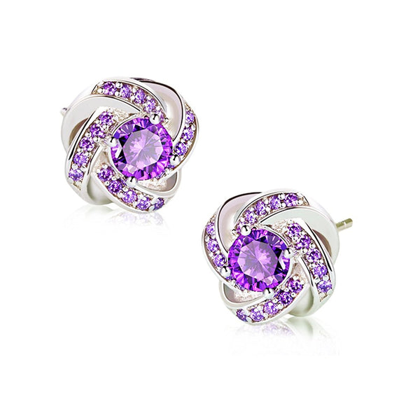 NaNa Chic Jewelry Women Zircon Gorgeous Violet Sterling Silver Earrings Love Mother's Day Gift for Her