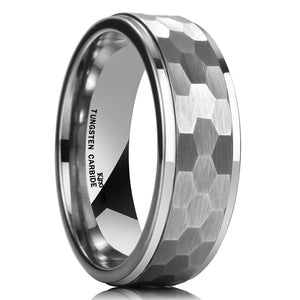 King Will HAMMER 8mm Silver Tungsten Ring Men Wedding Band R074
