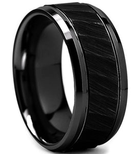 King Will HAMMER 8mm Black Tungsten Carbide Ring Hammered Brushed Mens Wedding Band Comfort Fit