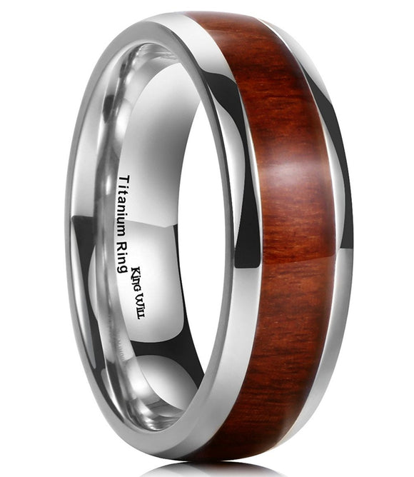 King Will NATURE 7MM Titanium Ring Koa Wood Inlay Comfort Fit Wedding Band For Men Women