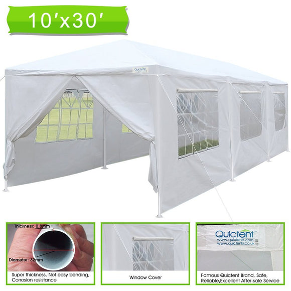 Quictent Upgraded Steel Pipes 10' x 30' Heavy Duty Canopy Gazebo Wedding Party Tent with Elegant Church Window & Rollable window Cover White