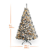 HOMAKER 6' Flocked Artificial Christmas Tree With 250 LED Lights