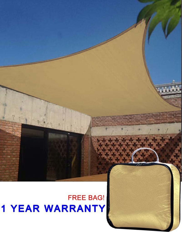 Quictent Outdoor 18' x 18' Square Sun Shade Sail Canopy Patio Garden Top Cover- Sand, with Free Carry Bag
