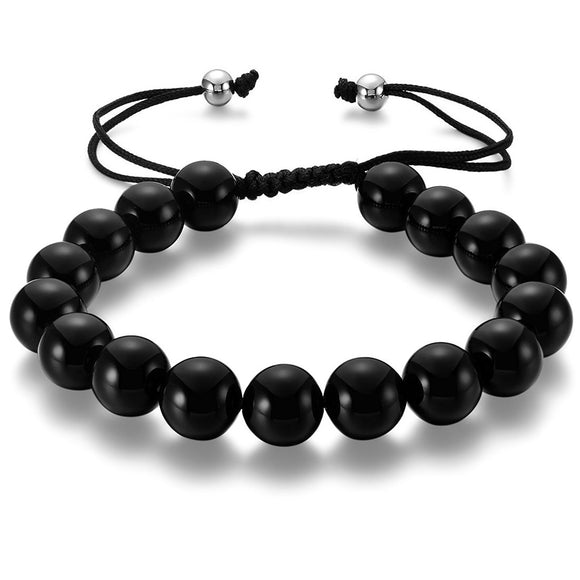 Healing Energy Beads Stretch Bracelets, Cat Eye Jewels Magnetic Hematite Lava Rock Chakra Black Agate Adjustable Macrame for Men Women (With Additional Gift Red String Bracelet)