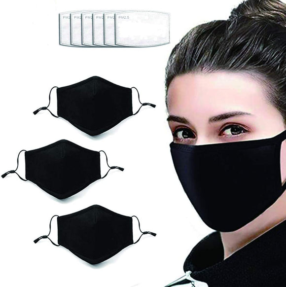 Black Adjustable Double-Layer Facial Care Set With 3 Masks 6 Filters-2 Sets