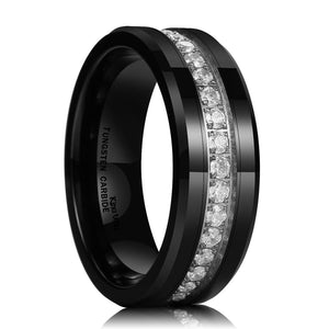 King Will Men's 8MM Black Cubic Zirconia Channel Tungsten Carbide Ring Polished Wedding Engagement Band