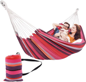 Zupapa Large Double Cotton Hammock - Lightweight, Durable Hammock Accommodates 2 People, 550 Pound Capacity for Patio Yard Garden Camping Outdoor Indoor Use - Cherry Pie