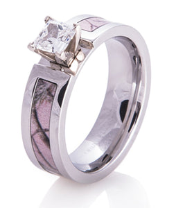 NaNa Chic Jewelry Women 5mm Pink Titanium Ring Cubic Zirconia Camo Engagement Wedding Bands Polished Finish Comfort Fit