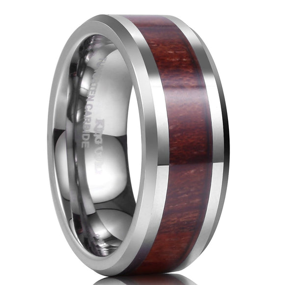 King Will NATURE 8mm Tungsten Ring Real Wood Wedding Bnad R161