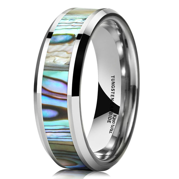 King Will NATURE Men's 7MM Tungsten Carbide Ring Abalone Shell Inlay Polished Wedding Engagement Band