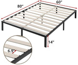 TATAGO Upgraded 14" Metal Platform Bed With Wooden Slats-Queen