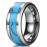 King Will NATURE Men Women Tungsten Carbide Ring Blue Turquoise Inlay Polish Beveled Edge Wedding Band
