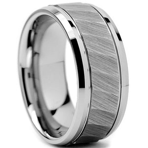King Will HAMMER 8mm Mens Tungsten Carbide Ring Hammered Brushed Finish Beveled Edge Wedding Band Comfort Fit