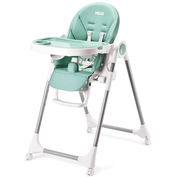 HEAO Adjustable Foldable & Portable 360° Rotating Wheels High Chair-Green