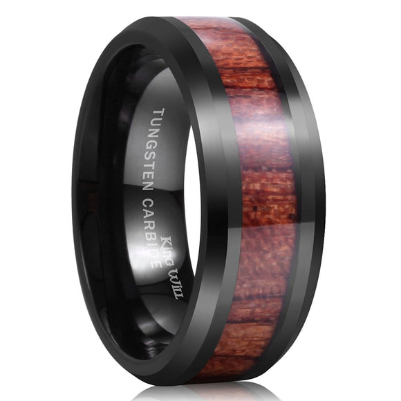 King Will NATURE 8mm Black Tungsten Ring Wood Inlay Wedding Band R183