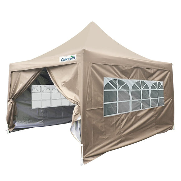 Quictent Silvox Waterproof 10'x10' EZ Pop Up Canopy Gazebo Party Tent White Portable Pyramid-roofed Style Beige