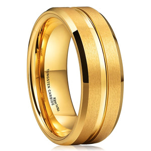 King Will GLORY 8mm Gold Plated Tungsten Carbide Ring Matte Finish Wedding Band Grooved Center Comfort Fit