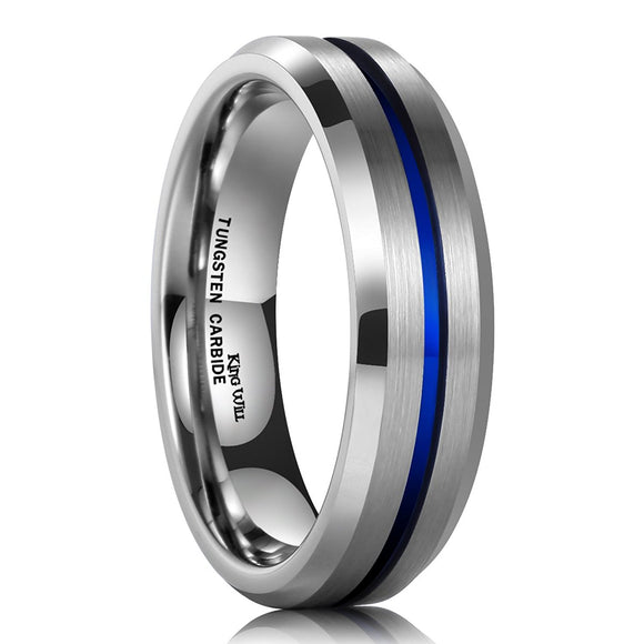 King Will LOOP 6mm Blue Tungsten Carbide Ring Wedding Band High Polished Comfort Fit