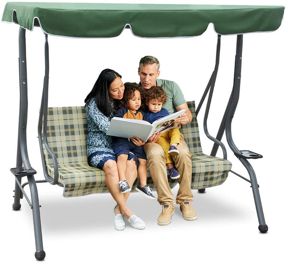 Zupapa 3-Seat Steel Canopy Porch Swing With Stand