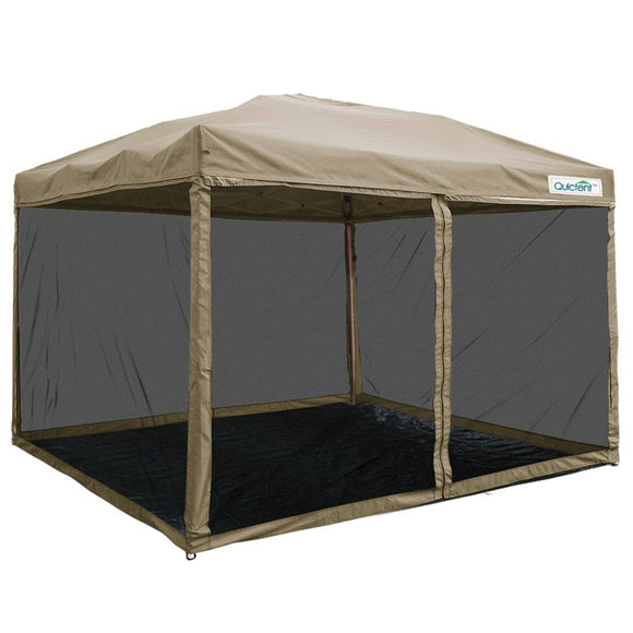Quictent 8.2'X8.2' Ez Pop up Canopy Party Tent Instant Gazebos Mesh Sides with Groundsheet Tan
