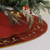 AnotherMe 60" Christmas Tree Skirt With Holly Leaves-Burgundy