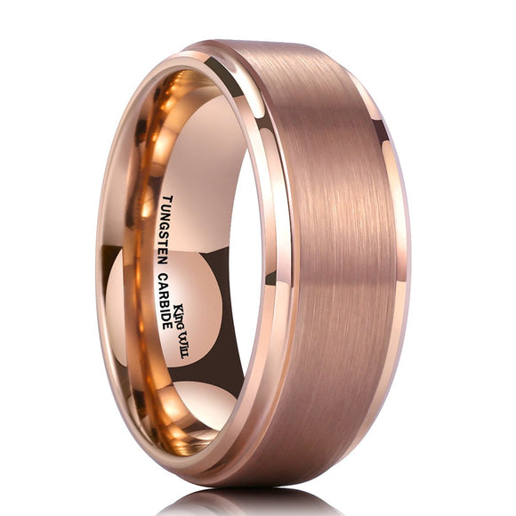 King Will GLORY 8mm Rose Gold Plated Tungsten Carbide Ring Wedding Band Matte Finish Comfort Fit