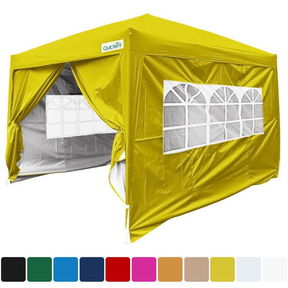Quictent 10 X 10' Ez Set Pop up Gazebo Party Wedding Tent Canopy Marquee Commercial tent Gazebo 8.7 ft height +4 Sidewalls +carry Bag 100% Waterproof Yellow