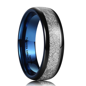 King Will METEOR Unisex 7mm Black and Blue Meteorite Inlay Wedding Band RM011