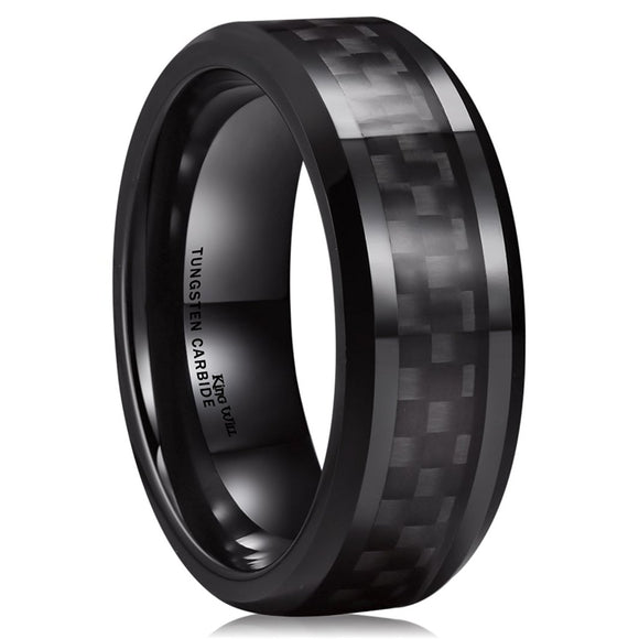 King Will GENTLEMENT 8mm Carbon Fiber Inlay Tungsten Ring R151
