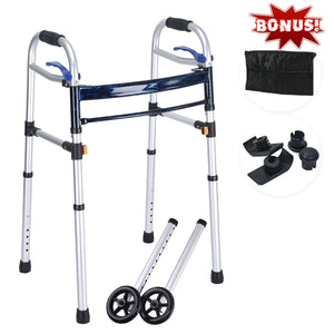 Deluxe 4-in-1 Trigger Release Aluminium Folding Walker with Extra 5" Wheels and Storage Bag