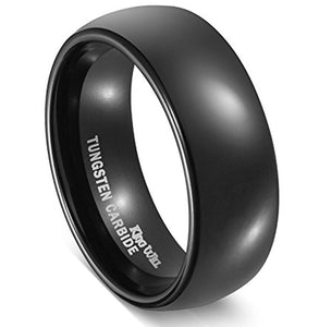 King Will TYRE 8mm Black Tungsten Carbide Comfort Fit Wedding Band Ring Black High Polished Classy Domed Ring