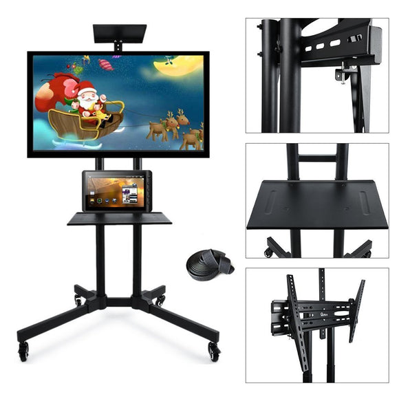 Mobile TV stand cart, Adjustable 32-65 inch LCD LED Flat Panel Screen Rolling TV Stand Mount with Wheels and Two Shelves Supports up to 110 lbs