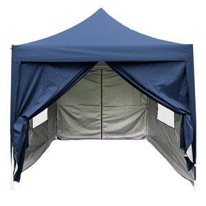 Quictent privacy Pyramid-roofed 8'x8' Mesh Curtain EZ Pop Up Canopy Tent Instant Canopy Gazebo 3 adjust point Navy Blue