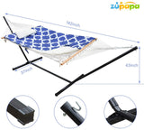 Zupapa 12' Cotton Rope Pad Hammock with Stand & Bags-Geometric Royal Blue