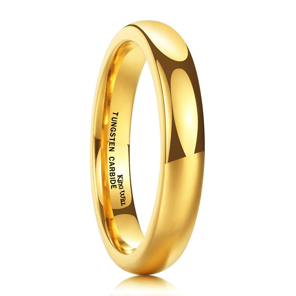 King Will GLORY 4mm Gold Plated Tungsten Ring Domed Wedding Band R246