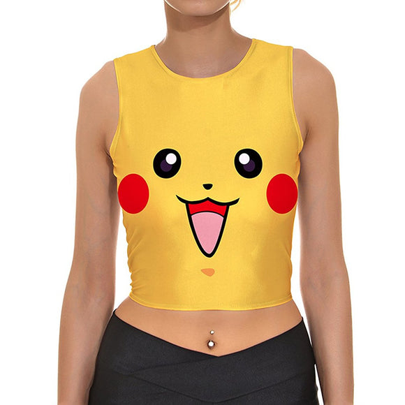 Pokemon Women Bustier Crop Top Vest Tee Shirt Tanks Cartoon Digital Print Sports Dance Tops Cosplay Party Large