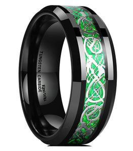 King Will Men's 8mm Green Tungsten Ring Caborn Fiber Wedding Band R116