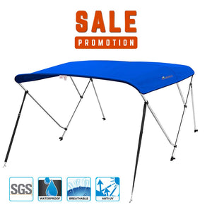 KING BIRD 3 Bow Bimini Boat Top Cover Sun Shade Boat Canopy Waterproof 1 Inch Stainless Aluminum Frame 46" Height with Rear Support Poles and Storage Boot £¨Royal Blue,67"-72"£©