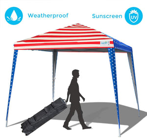 Quictent Privacy 10x10 EZ Pop Up Canopy Tent Party Tent Outdoor Event Gazebo Waterproof with Roller Bag Slant Leg (American Flag)