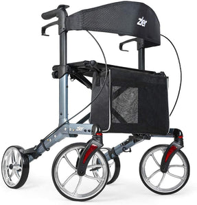 Zler Aluminum Rollator Walker with 10'' Wheels 300 lb, Premium Folding Rollator Walker with Seat for Seniors, Easy Folding for Transport and Storage, Adjustable Handle Height, Gray