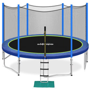 Zupapa 15 14 12 10 8ft Outdoor Trampoline with 425lbs Weight Capacity for Kids Adults,Trampolines with Sprinkler Safety Enclosure Net