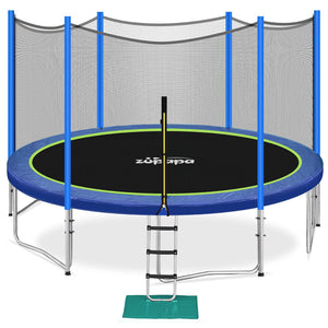 Zupapa No-Gap Design 16 15 14 12 10 8FT Trampoline for Kids with Safety Enclosure Net 425LBS Weight Capacity Outdoor Backyards Trampolines with Non-Slip Ladder for Children Adults Family
