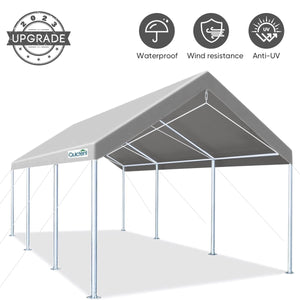 Quictent 10’x20’ Heavy Duty Carport Car Canopy Galvanized Car Boat Shelter with Reinforced Steel Cables-Silver Gray