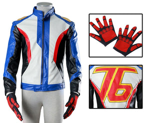 Another Me Men's Costume Soldier 76 PU Leather Embroidered Cosplay Jacket and Gloves Suit Male