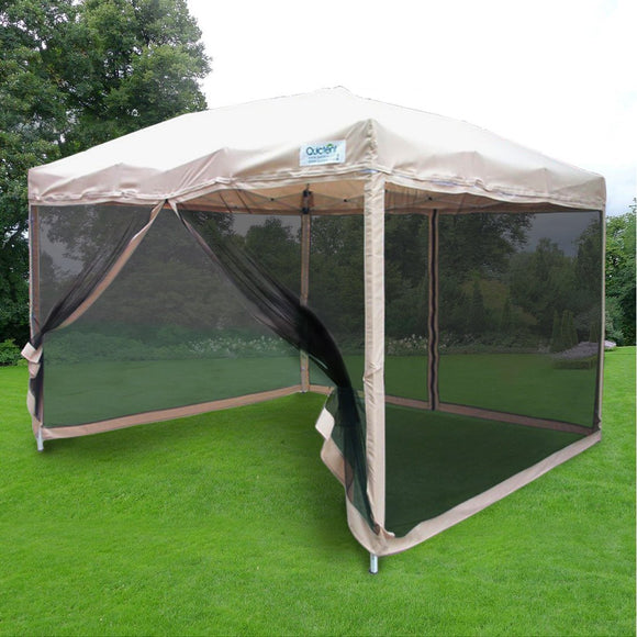 Quictent 8.2'X8.2' Ez Pop up Canopy Party Tent Instant Gazebos Mesh Sides Tan