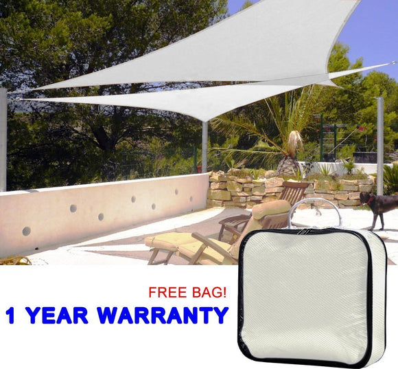 Quictent 185G HDPE Triangle 20x20x20 FT Sun Sail Shade Canopy UV Block Top Outdoor Cover Patio Garden Sand + Free Carry Bag Ivory