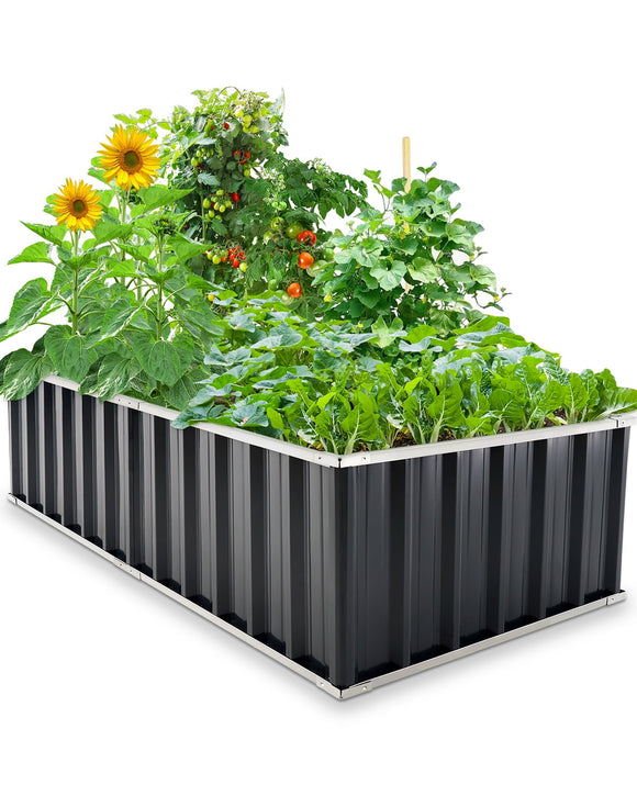 KING BIRD 6x3x1.5ft Galvanized Raised Garden Bed Outdoor Heightened Steel Metal Planter Box for Deep-Rooted Vegetables, Flowers, Large Raised Bed Kit(Dark Grey)