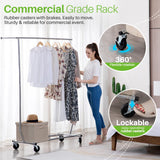 HOKEEPER 250 Lbs Load Capacity Commercial Grade Clothing Garment Racks Heavy Duty Sing Rail Adjustable Collapsible Rolling Clothes Rack on Wheels