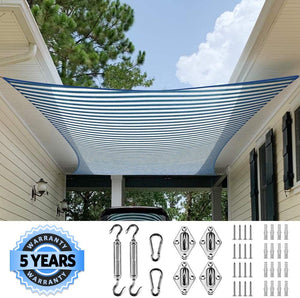 Quictent 185 GSM HDPE 20' x 20' Square Shade Sail Colored Stripe-White & Blue